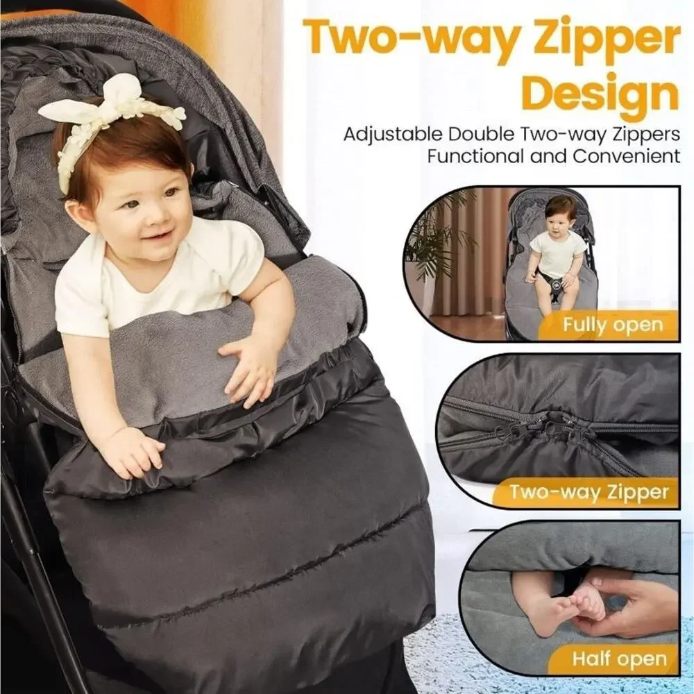 Orzbow Fleece Footmuff Gray Winter Full Zip for Infant Toddler Strollers